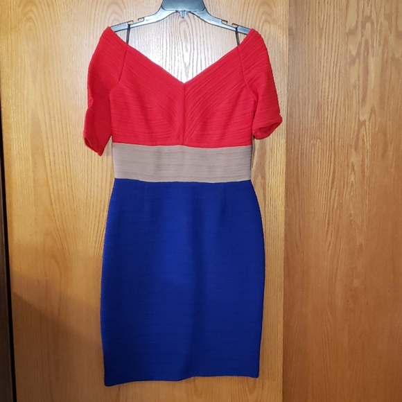 Nue by Shani Colorblock Bodycon Dress Red/Indigo - Picture 5 of 8